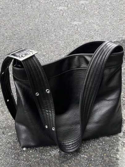 Fashion Simple Metal Buckle Vintage Slung Shoulder Bag, Large Capacity Versatile Commuter Crossbody Bag