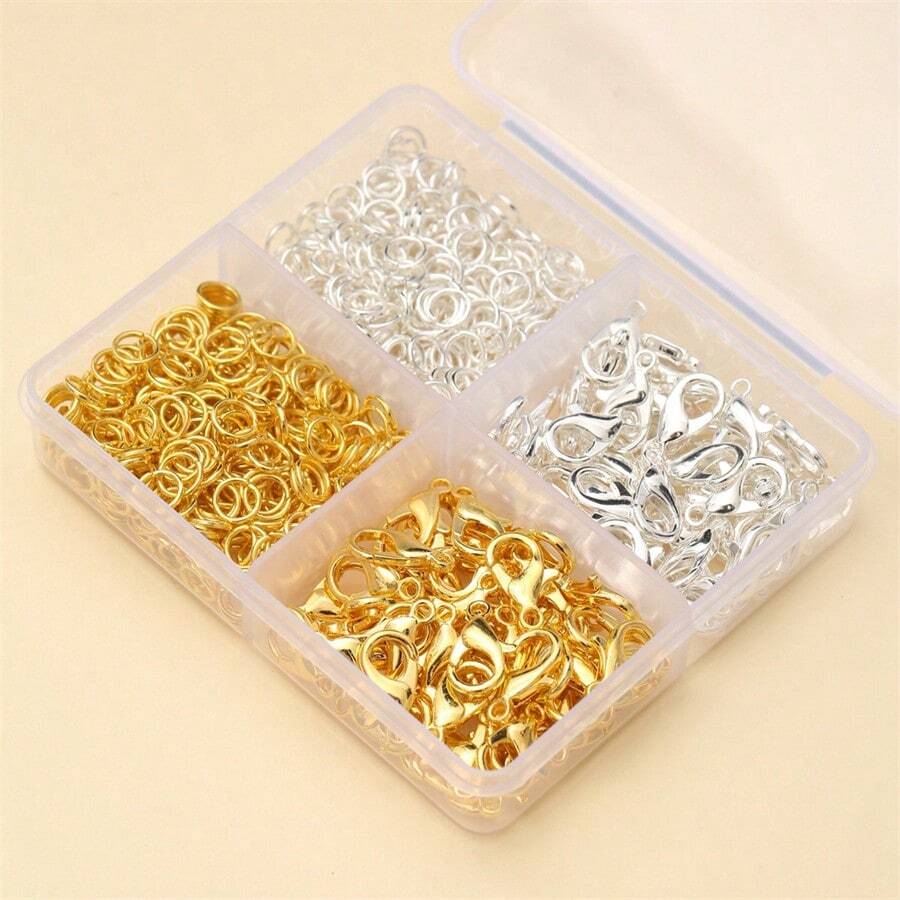 WGRXIRANYKM 120Pcs/Lot Lobster Clasp 480Pcs/Lot Jump Rings Hooks Connectors Jump Rings For Bracelet Necklace Chain DIY Jewelry Making Findings - Golden+Silvery - View 1