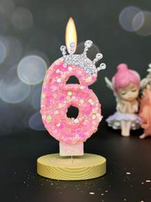 1pc Pink Crown C Hildren's Birthday Candles, 0-9 Number Candle For Cake Topper, Handcraft Glitter Candle For Party Supplies, Crown Theme Pink Glitter Creative Number 0-9 Candles For Princess Female Party Birthday Wedding Anniversary Celebration Supplies Gifts Graduation