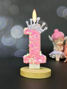 1pc Pink Crown C Hildren's Birthday Candles, 0-9 Number Candle For Cake Topper, Handcraft Glitter Candle For Party Supplies, Crown Theme Pink Glitter Creative Number 0-9 Candles For Princess Female Party Birthday Wedding Anniversary Celebration Supplies Gifts Graduation