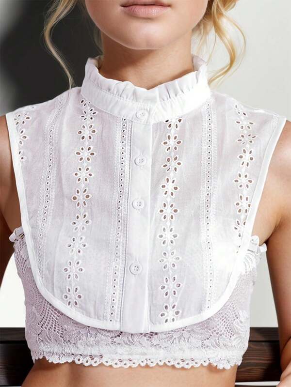 1 pieza Accesorio de cuello postizo de encaje con volantes tipo jacquard para decorar el busto, apto para blusas, vestidos y tops, lavable a máquina, pieza de moda versátil y elegante