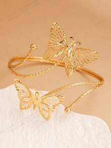 1pc Women's Metal Hollow Butterfly Cuff Bracelet, New Summer Beach Fashion High-End Golden Jewelry Bangle Armlet