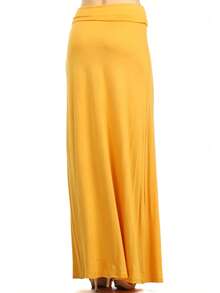 Chic Comfortable High Waisted Maxi Skirt Flowing A Line Design For Everyday Elegance - Mustard Yellow - View 3