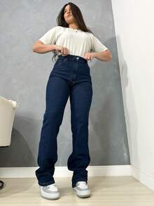 WOMEN'S WIDE LEG JEANS HIGH WAIST PREMIUM BUTT LIFT Casual Jeans Double-Waisted Jeans Holiday Evening Daily Birthday Party Formal & Evening - 深色水洗藍 - 查看 4