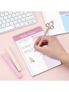 7件（A5记事本+钥匙形笔）极具吸引力的A5线圈每日计划笔记本便携式学习计划记事本，创意文具钥匙形中性笔，可爱卡通，学习办公，复古水性签名笔，适合儿童和学生，大学生返校必备文具。