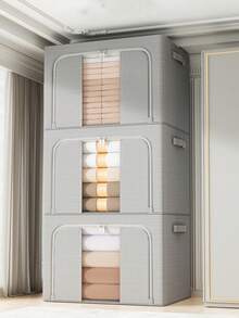 1pc Clothes Storage Box, Steel Frame Large Capacity Finishing Box, Folding Clothes Storage Box, Quilt Storage Box, Household Waterproof And Moisture-Proof Wardrobe Storage Box Bedroom Accessories- Spacious Dustproof Clothing & Bedding Organizer For Efficient Home And Dorm Space Management - Dark Grey - View 11