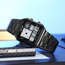 Skmei SKMEI 2451 Ceas digital clasic pentru bărbați, 34 mm, cu brățară din oțel inoxidabil, cronometru multifuncțional, ceas sport impermeabil