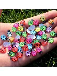30pcs Lady Bug Garden Decor, Landscape Figurines For Succulent Pot, Wooden Craft Insect DIY Accessories,Cartoon Simulation Beetle Shaped Mixed Resin Patch - Multicolor - View 1