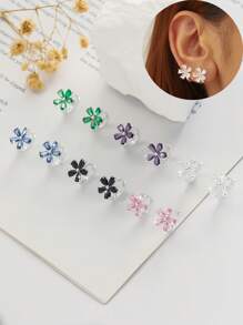 2pcs Minimalist Five-Petal Flower Ear Studs With Zirconia, Elegant & Versatile Earrings For Women