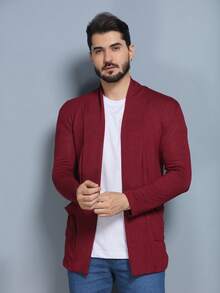 Men's Cardigan Cold Weather Blouse Overcoat Kimono Jacket Long Sleeve Coat With Pocket Fleece Knit Plus SIZE EXG SIZE - Màu Đỏ Sâu - Xem 3