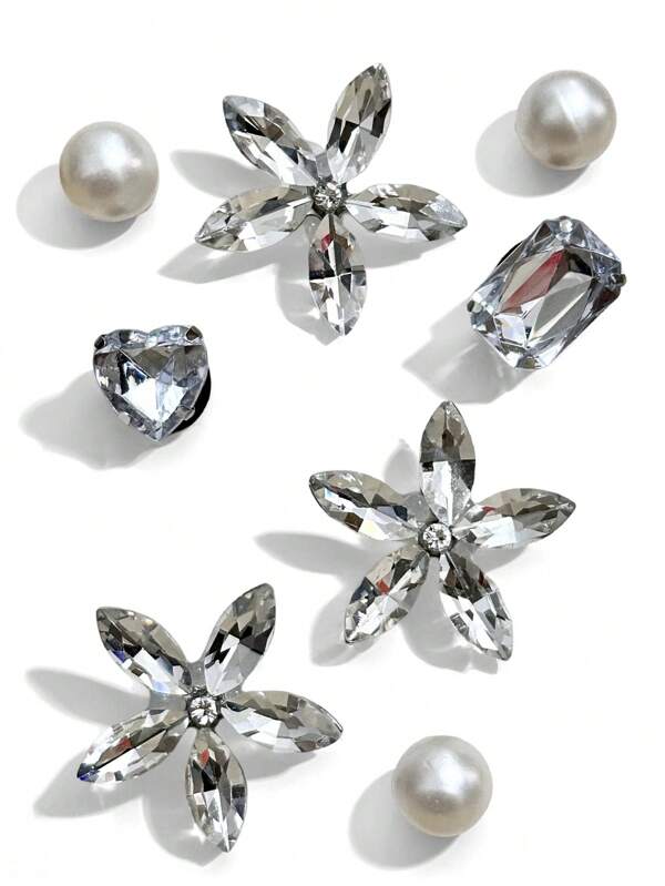 Rhinestone Cave Shoes, Three-Dimensional Shoes, Flower Pearls, Korean Temperament, Ins, Detachable, DIY Accessories, Flashing Creative Shoe Buckles