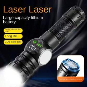 Linterna LED de alta potencia, láser blanco súper brillante recargable por USB para acampada al aire libre, pesca, ajuste de zoom, luz de trabajo magnética