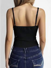 Débardeur pour femme d'été Y2K jeune, sexy, décontracté, col en V en dentelle et top col ras-du-cou