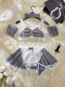Sexy Underwear Set: Including Tops, Aprons, Headbands, Collars And Underwear, Sexy Skirts, High-End Erotic Underwear, Sexy - 深灰色 - 查看 2