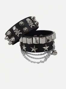 2 buc punk nită stele PU piele brățară pentru femei bărbați hip hop gotic întuneric fată rock bijuterii brățară brățară dragoste lanț hip hop accesorii