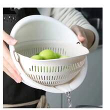 Kitchen Fruit Tray Removable Double Layer Fruit And Vegetable Basin Draining Basket Creative Household Rotating Washing Basket - 米色 - 查看 1