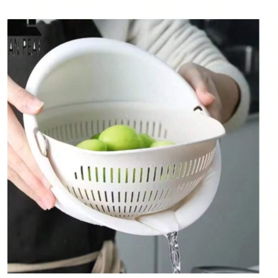 Kitchen Fruit Tray Removable Double Layer Fruit And Vegetable Basin Draining Basket Creative Household Rotating Washing Basket - 米色 - 查看 1