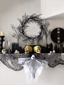 1pc Realistic Black Dried Vine Wreath Decoration, Halloween Horror Party Door Hanging, Artificial Black Withered Branch Decor Suitable For Halloween And Gothic Style Home Decor Halloween Decor Fall Decor Room Decor Autumn Decor