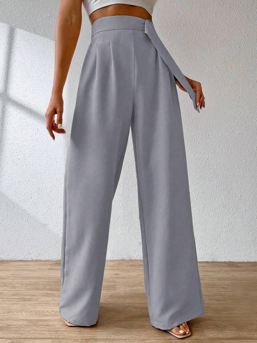 A&DD MODA, REF: AS1248 Wide Leg Pants With Elastic Waistband, Elegant And Sophisticated, Bell-Bottom Modeling, High Waist, Tailored, Casual And Formal Look, Comfortable And Stylish, Light And Comfortable Fabric, Ideal For Casual And Glamorous Occasions. ✨ - 淺灰色 - 查看 1