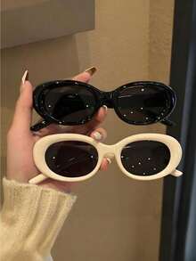 3 件装新款个性化热门女孩风格美式时尚眼镜，三星复古椭圆小框高端时尚眼镜，适合晚会、旅行、街拍等各种大型户外活动，送给女朋友、男朋友、情侣款椭圆形太阳镜 - 彩色 - 查看 3