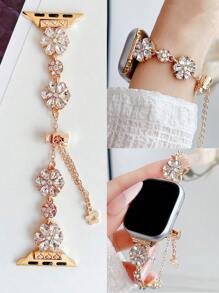 1pc Women's Colorful Crystal Flower Design Metal Strap Compatible With Apple Watch Band 38mm 40mm 41mm 42mm 44mm 45mm 49mm (S10 42 )Mm (S10 46)Mm ,Luxurious Shiny Rhinestones Fashionable Zinc Alloy Bracelet Strap Compatible With Iwatch Series Ultra/SE/S10/S9/8/7/6/5/4/3/2/1, Elegant Thanksgiving/Valentine's Day/Birthday Gift, Fashion Accessory