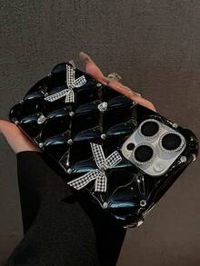 Glitter Diamond Bowknot Phone Case Compatible With IPhone 17 16 15 14 13 12 11 Pro Max Soft Tpu Shockproof Handmade Plus 16E Protection Cover - Black - View 7
