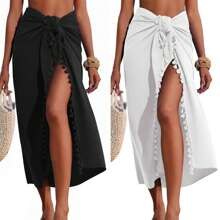 Pareo para Mulheres Longo Cobertura para Maiô de Praia, Pareo com Borlas, Saia de Maiô Bikini Cobertura para Traje de Banho