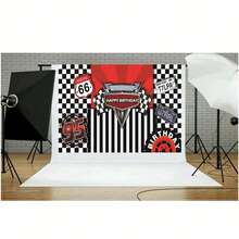 Birthday Backdrop For Party Car Racing Stripes Lattice Photo Booth Prop Background Birthday Decor Photography Backdrops Vinyl - Type a - View 2