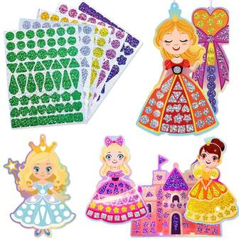 Set artistico per bambini con sirena principessa olografica a mosaico, kit fai-da-te, adesivi in fogli, regalo di compleanno per bambine, giochi da viaggio