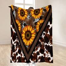 Manta de franela de felpa con estampado de vaca vintage y crisantemo de un solo lado, regalo suave, cálido y acogedor, adecuado para todas las estaciones, para usar como chal, en la cama, yoga, coche, camping, siesta en la oficina o actividades al aire libre, regalo perfecto para Navidad, Acción de Gracias o cumpleaños