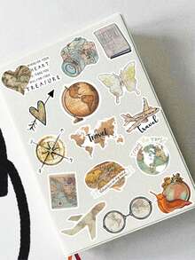 50pcs World Travel Map Stickers, Creative Simple Literary Cartoon Stickers, It's DIY Decorative Stickers For Books, Mobile Phone Cases, Notebooks, Skateboards, Guitars, Parties, Suitcases, And Graduation Season Gifts, Birthday Gifts, Christmas Halloween Gifts, Etc - Multicolor - View 5