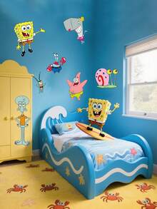SPONGEBOB 1 件海绵宝宝主题卡通墙贴 PVC 防水贴纸 自粘玻璃门卧室墙贴 超厚卡通贴纸 创意装饰墙贴 适用于卧室、客厅、书房、婚礼、餐厅、书房、毕业季、生日派对、母亲节和复活节派对房间装饰墙面装饰墙贴贴纸