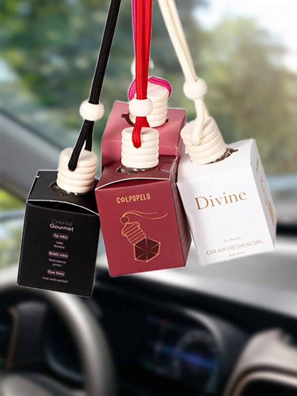 1 pieza Aceite esencial aromático para auto de 8ML, con cable colgante, difusor de aceite de fragancia colgante para auto, decoración de pendiente aromática, desodorante, fragancia duradera, esencial para vacaciones, ambientador de auto, 4 aromas a elegir, adecuado para baños, dormitorios, armarios, salas de estar y ambientadores de auto