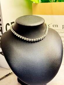 1pc Fashionable Luxury Sparkling Rhinestone Tennis Necklace, Unisex, Christmas & New Year Gift