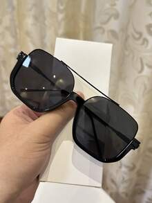 1pc Women's Casual Vintage Square Large Frame Dual-Bridge Tinted Fashion Glasses, Suitable For Daily Wear, Beach, Street Style, Summer Aviator Shape Shades - Lime Green - View 19