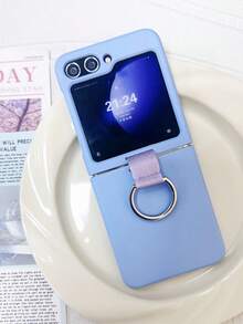 Luxury Minimalist Solid Blue Phone Case, Compatible With Samsung Galaxy Z Flip 5 6, Z Flip6, ZFlip 5, Zflip6, Zflip5, Shock-Resistant Back Cover, Waterproof, Anti-Fall, Scratch-Resistant - Blue - View 2