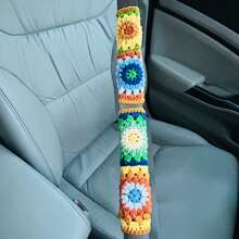 onEternal 1 Handmade Crocheted Steering Wheel Cover & 2 Seatbelt Covers Car Interior Decor Set, Yellow & Blue