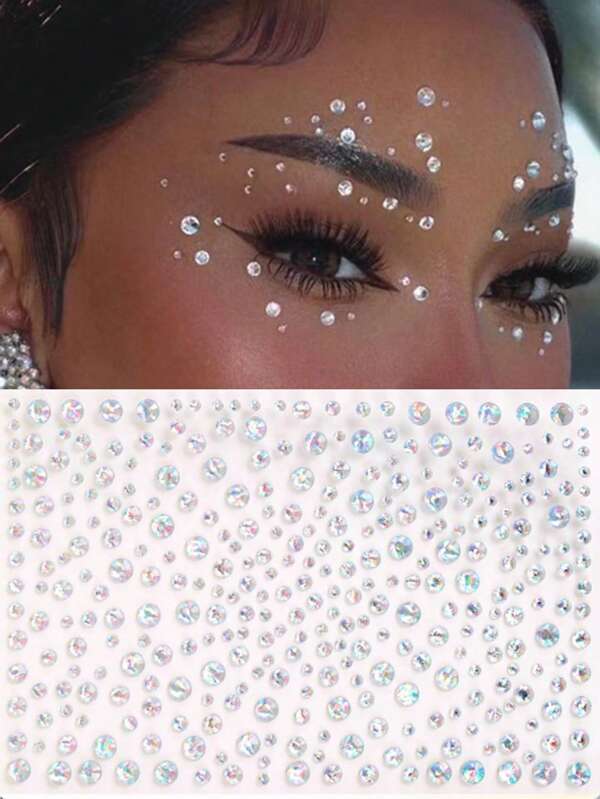 1Sheets 325pcs Large Sheet Multisize 3D Simulated Gemstone Eye & Face Decoration Stickers,White Glittery Stereo Gem Stickers Makeup Holiday Party Y2K Style Music Festival DIY Eyes Face Jewels Stickers Suitable For Dance Performances Parties And Stage Cosplay Concert Wedding Fake Tattoos