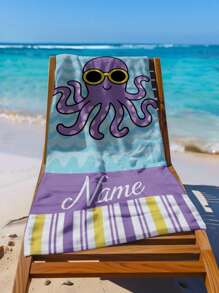 1 Stück personalisiertes Strand-Handtuch mit Meeres-Motiv, lustiges cartoon-artiges niedliches Meer-Thema (Seepferdchen/Hai/Oktopus/Qualle), helles und fröhliches Design, großzügige Größe für Komfort, ideal für Strandtage, Pool-Partys, einzigartiges Geschenk um deinen Sommer zu personalisieren