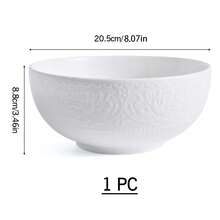 浮雕图案陶瓷家用碗，简约圆形纯色汤/沙拉/米饭碗，创意搅拌/烘焙碗，现代清新风格，光滑耐用，易于清洁