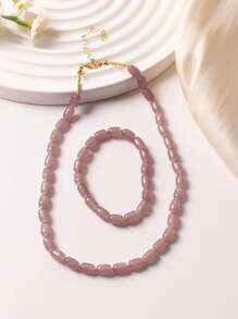 2pcs/Set Heart-Shaped Necklace + Bracelet, Fashionable And Sweet Style, Suitable For Summer Vacation, Dating, Friend Gifts, Versatile Casual Outfit