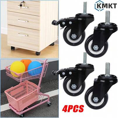 4-Pack 1.5in Dual-Bearing Swivel Casters | 40mm Wheel Diameter, 2 With Brake & 2 Non-Brake | 360° Flexible Rotation, Thickened Base Plate For Stability | Ideal For Home Renovations, Carts, Trolleys, Flower Stands & Hospital Equipment