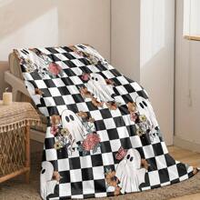 Halloween & Ghost Floral Checkered Flannel Blanket ,Super Soft Flannel Printed 3D Blanket, As Birthday Gifts, Family, Wedding, Souvenir Blankets, Polyester Blankets Suitable For All Seasons, Washable, Machine Washable, Lightweight, Breathable, Comfortable, Warm, Unique, 280gsm For Him, Her Personalized Ideal Gifts For Her, Him, Family, Boyfriend, Girlfriend, Father, Family, Mother, Lover, Daughter, Son, Grandfather, Grandmother, Friend, Classmate, Pet. Perfect Nap, Camping, Travel, Home, Daily Life, Office Decoration, Birthday, Anniversary, Valentine's Day, Thanksgiving, Christmas, Halloween, Mother's Day, Father's Day, Wedding, New Year Gifts ,Sofa,Bed,Car,Bedroom,Living Room,Office,  Outdoor Camping, Beach,Wall Decoration