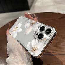 1pc White Big Floral Transparent Full-Body Anti-Fall TPU Phone Protective Case Compatible With Apple Waterproof Shockproof Scratch Resistant