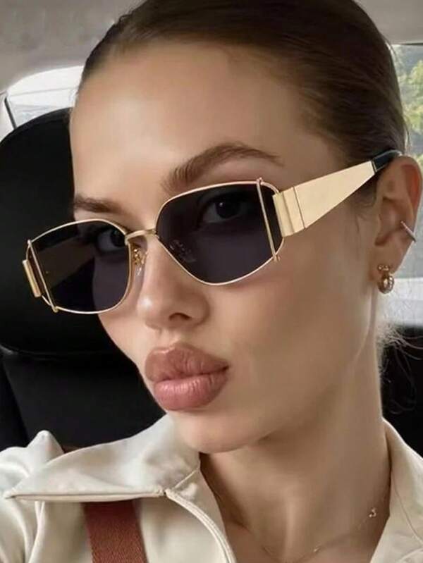 1pc Square Metallic Frame Fashion Glasses, Suitable For Outdoor, Party, Street Style Fashion Accessory