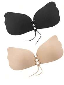 2件装（米色+黑色）翼形无背自粘文胸，提拉支撑，隐形无肩带，透气，适合搭配婚纱 - 彩色 - 查看 20