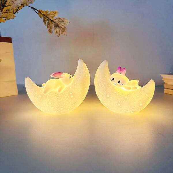 1pc Cute Rabbit Shaped Warm Light LED Lamp, Soft & Comfortable Lighting, Compact Size Easy To Carry, Suitable For Bedroom, Living Room, Study, Party As Nightlight, Decorative Light Or Small Gift