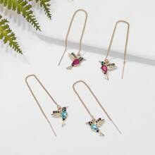 1pc Exquisite Hummingbird Design Faux Gem Drop Earrings, Elegant And Cute Style Women's Delicate Gift