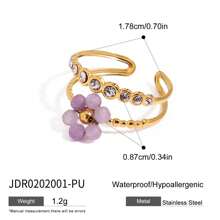 Uworld Summer Vacation 18K Gold Plated Stainless Steel Multi-Layer Crystal Colored Flower White Zirconia Ring Women Jewelry Gift
