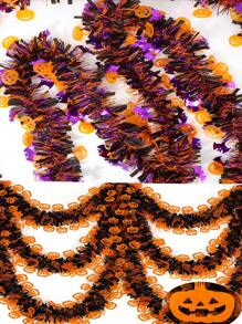 1pc Halloween Decoration, Halloween Metal Wire Wreath With Orange Pumpkin, Black Spiders, Purple Bats, Shiny Metallic Twisted Wreath For Home, Indoor, Outdoor, Party Decor Home Decor Fall Decor Room Decor